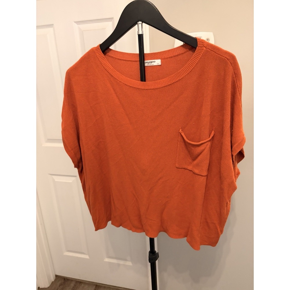 Zeagoo Burnt Orange Short Sleeve Knit Top Casual Batwing Pullover Sweater XXL